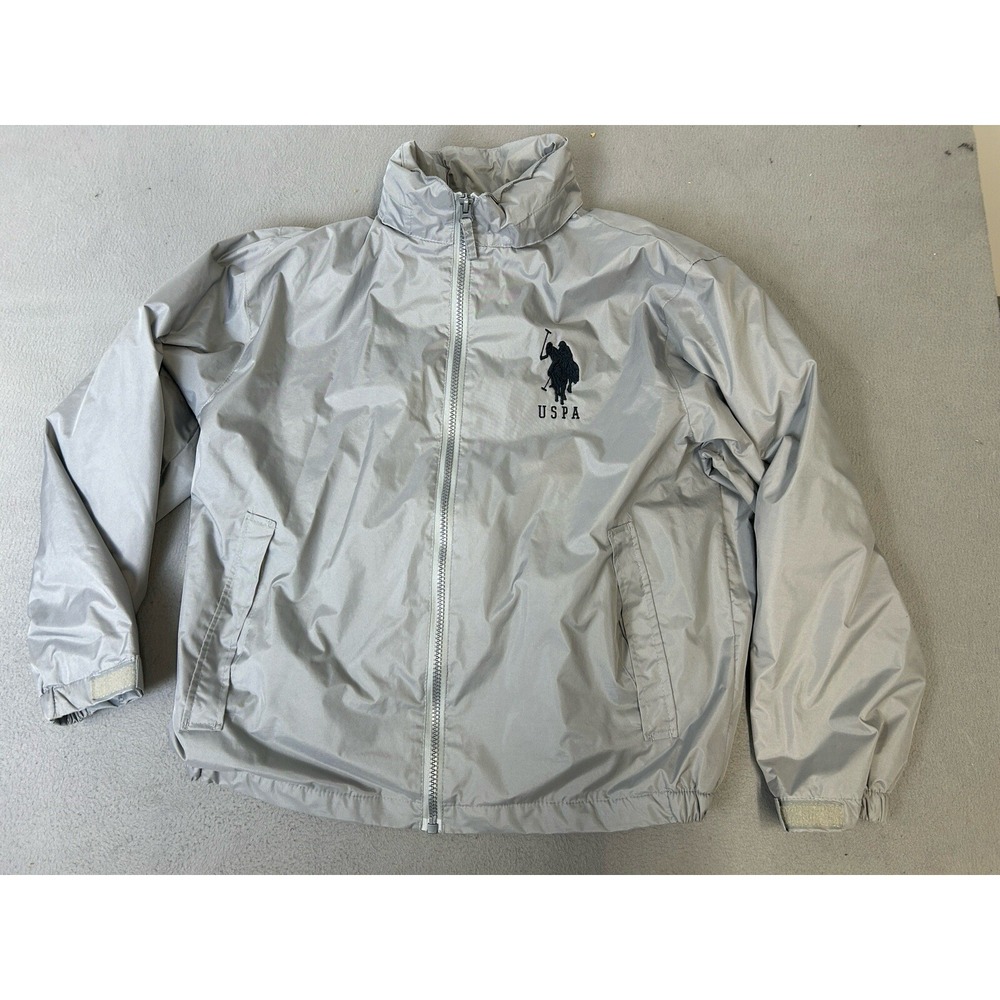 USPA Polo Coat Mens Size Large Fleece Lined Zip Up Jacket Gray‎ Logo